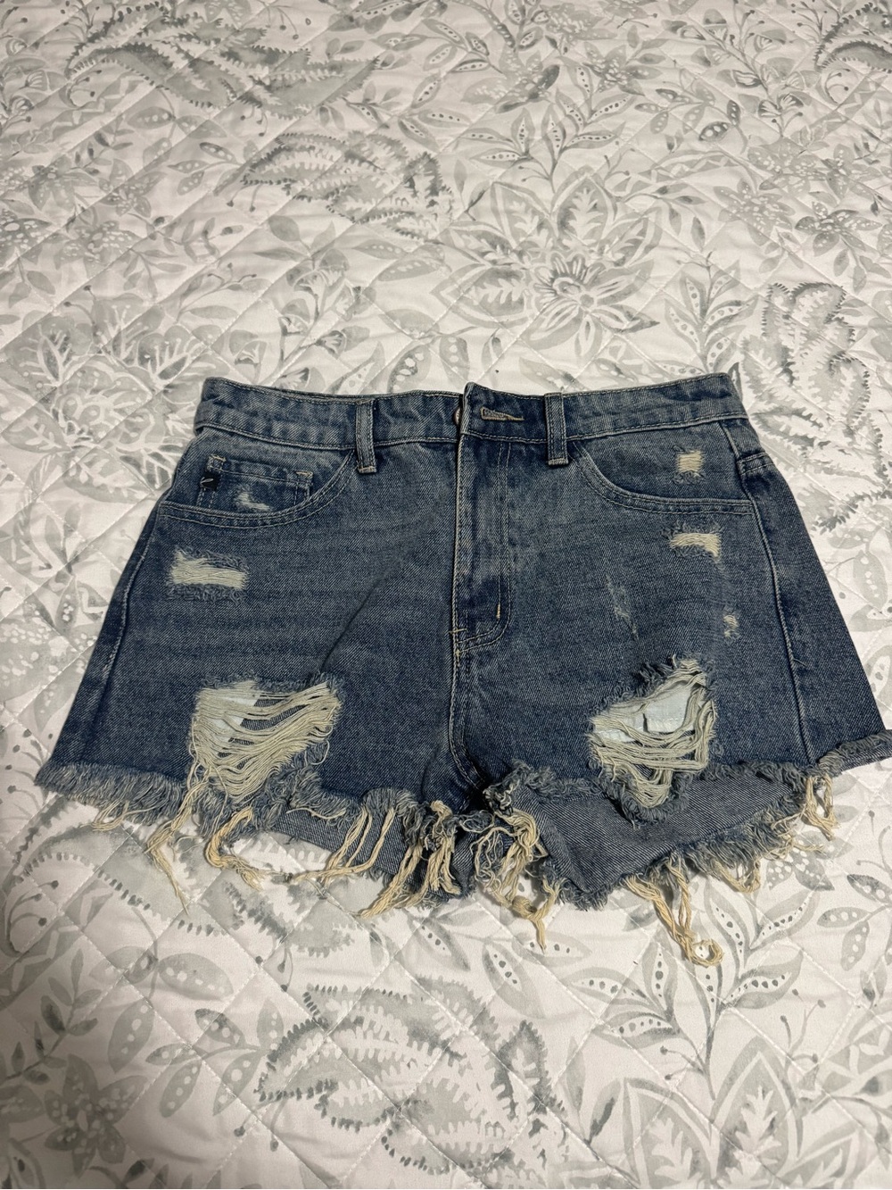 KanCan Distressed High-Rise Denim Shorts - Blue